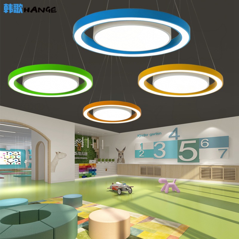 Double-layered circular ring-shaped kindergarten chandelier, classroom, corridor, hallway, dance studio, office, and conference room lighting fixtures.
