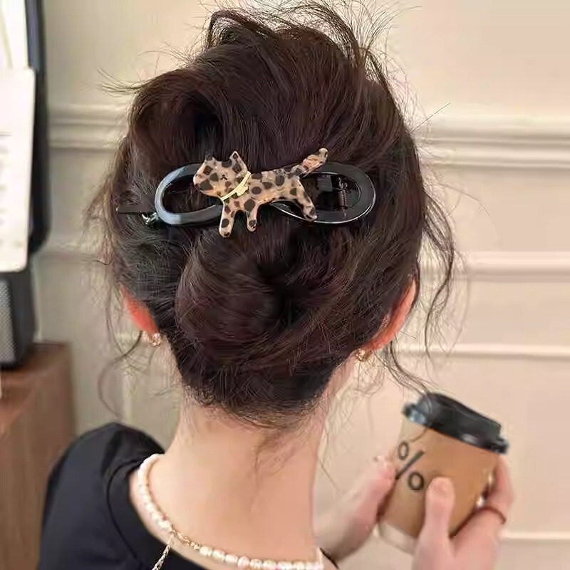 かわいい漫画の猫ツイストクリップ女性用大型ヘアクリップ2025新しいハイエンドの後頭部ヘアクリップ|undefined