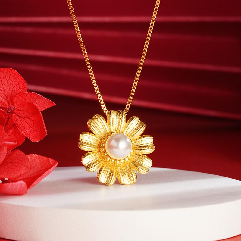 Luz de lujo estilo Plaid flor colgante Vietnam arena oro imitación perla colgante de aleación de cobre exquisita joyería regalo de boda al por mayor