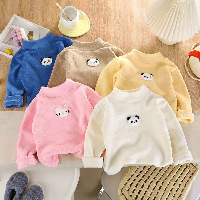 Children's Warm Base Layer Shirt, New Stylish and Versatile Top for Autumn and Winter, Boys and Girls Fleece-Lined Thick Sweatshirt, Long-Sleeve Children's Clothing
