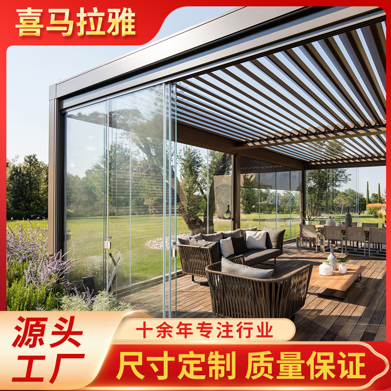 Fábrica de control remoto inteligente sombrilla a prueba de lluvia Louver Sala ecológica al aire libre ocio edificio sombrilla a prueba de lluvia Pabellón