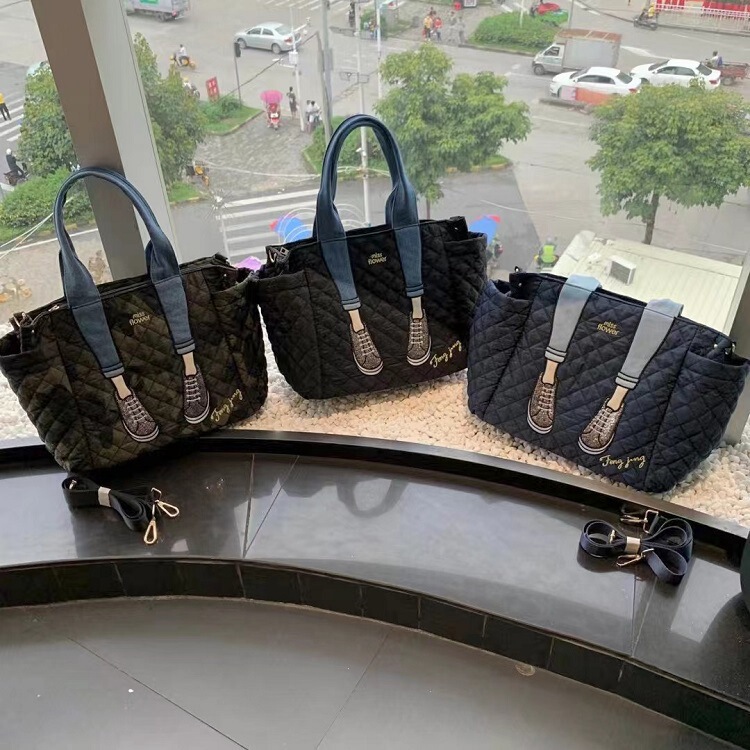 Cotton Plaid Embroidery Large-Capacity Bag for Women, New Stylish Casual Commuter Shoulder Bag, Versatile Handbag Tote Bag