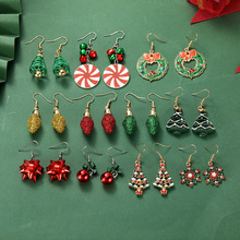 欧美潮流时尚圣诞节耳环可爱卡通圣诞树铃铛雪花合金金属耳饰现货