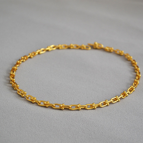 INS Blogger's Style European and American Niche Gold-Tone U-Shaped Clasp Brass Plated 18K Gold Cool Style Thick Chain Necklace