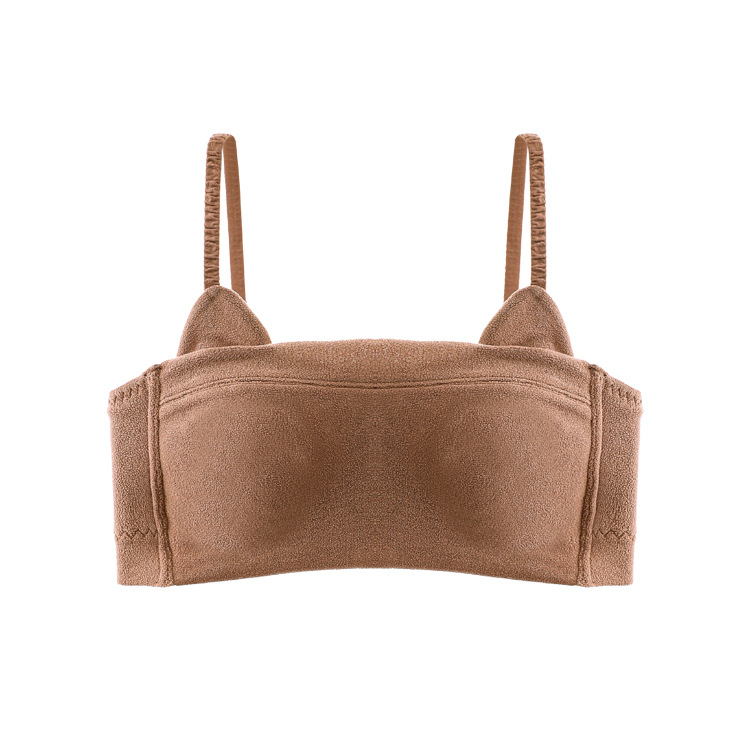 El otoño y el Invierno de peluche dulce terciopelo orejas gato caliente chaleco ropa interior cómodo sujetador taza fija inalámbrica