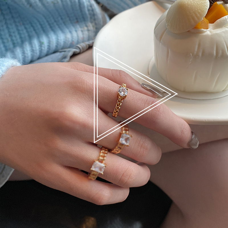 French Gold Chain Zircon Ring Simple Temperament Opening Index Finger Ring display picture 7