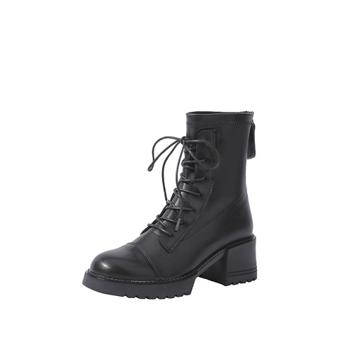 Short boots for women 2024 new autumn and winter thick heel Martin boots British slim boots women's thick sole lace short boots women's boots