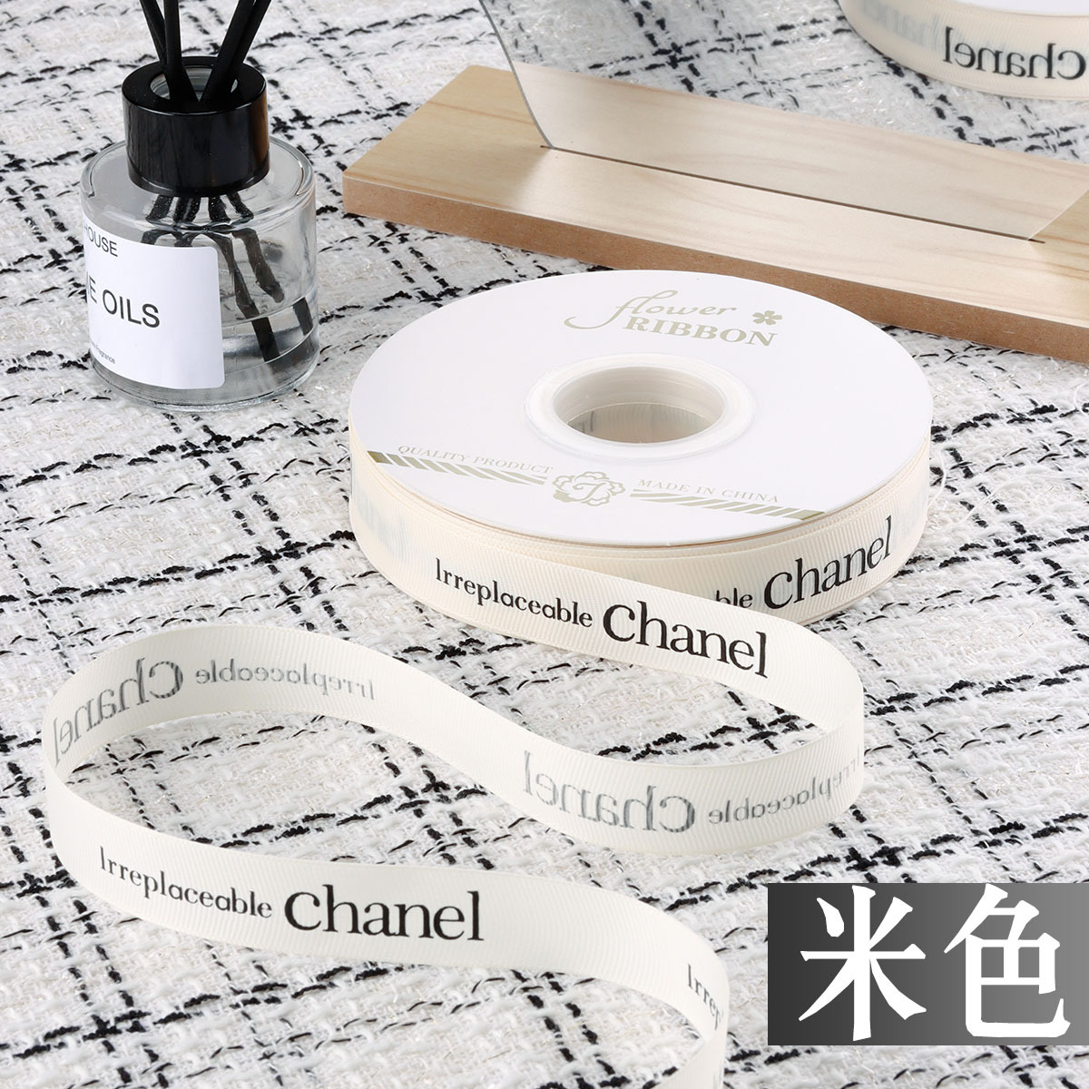 Chanel estilo cinta Inglés impreso costilla cinta flor ramo embalaje regalo caja de regalo decoración hecha a mano DIY compañero