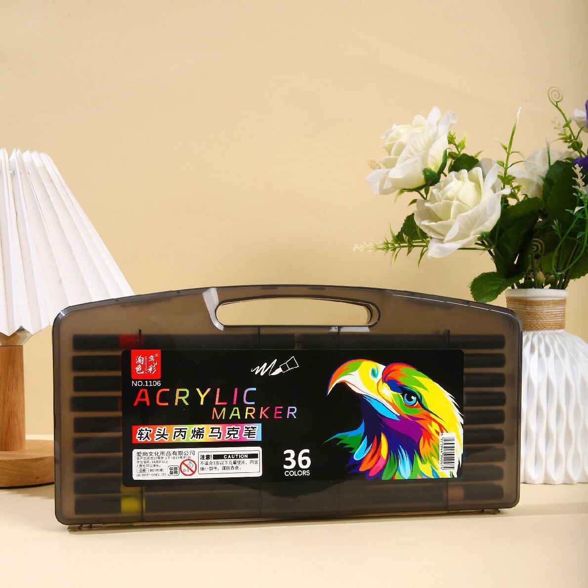 Pequeña caja negra marcador de acrílico blando pincel de dibujo especial para estudiantes de primaria opaco color plegable marcador de acrílico