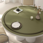 轻奢高级感圆桌桌布可擦免洗防水防油圆形桌垫法式复古皮革餐桌垫