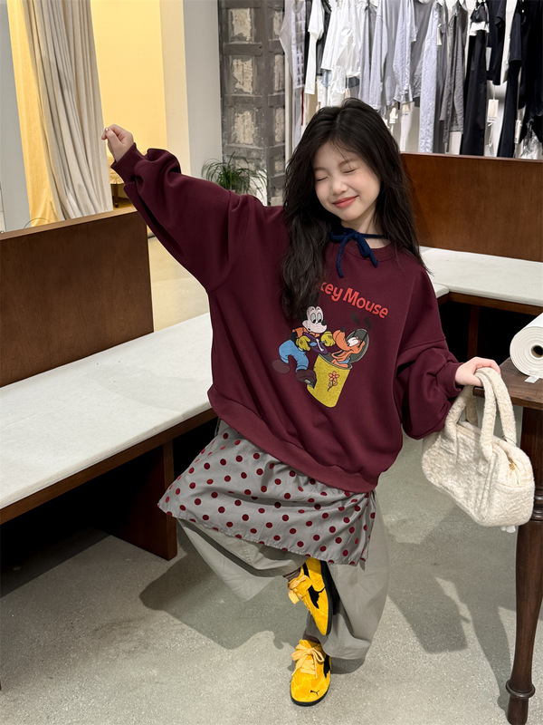 花与寻童装女童卫衣2025秋季新款韩版卡通米奇卫衣中大童上衣潮童|undefined