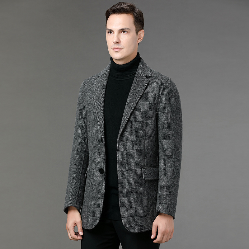 Brand Double-Sided Men's Suit Sheep Wool Jacket Winter High-End Middle-Aged Business Casual Fashion Cashmere Suit