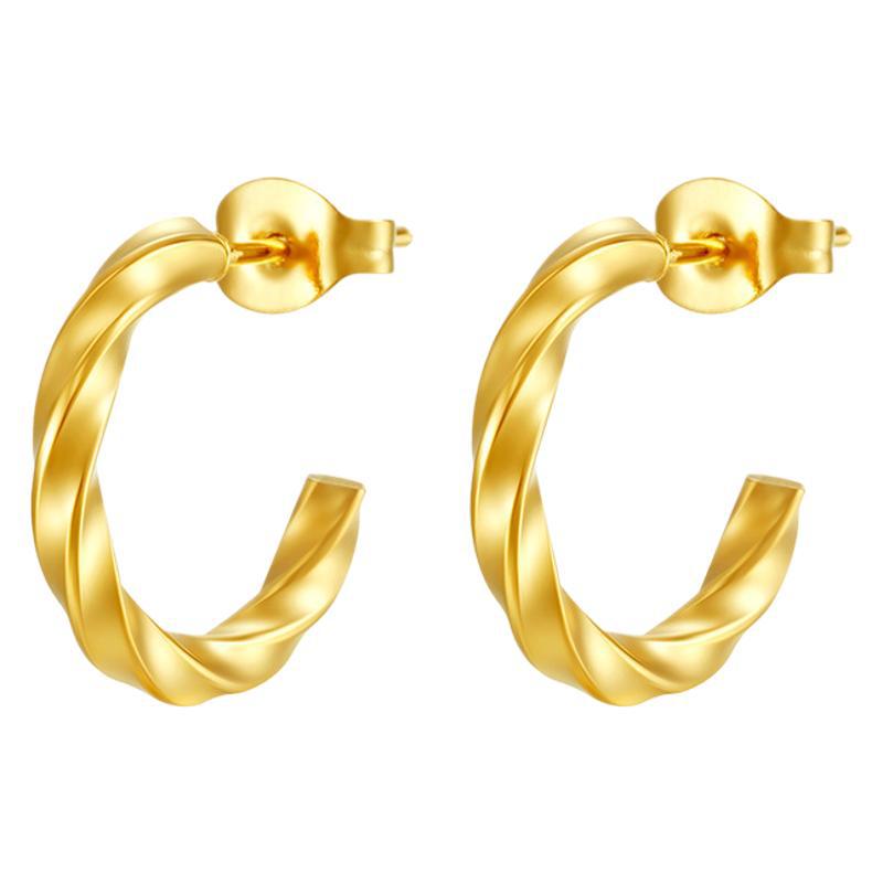 La tendencia de moda europea y americana torcida pendientes de acero inoxidable de mujer chapado en oro 18K redondo ligero lujoso sensación de alta calidad simple pendientes