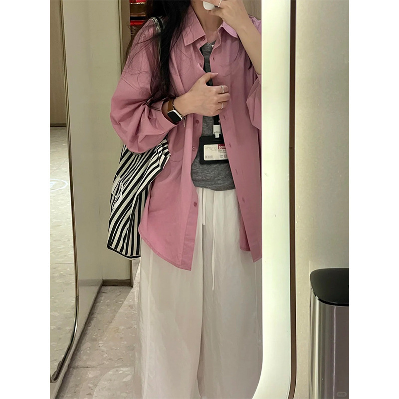 MISSMAR韩系树莓粉长袖衬衫女早秋新款薄款慵懒宽松休闲衬衣外套|undefined