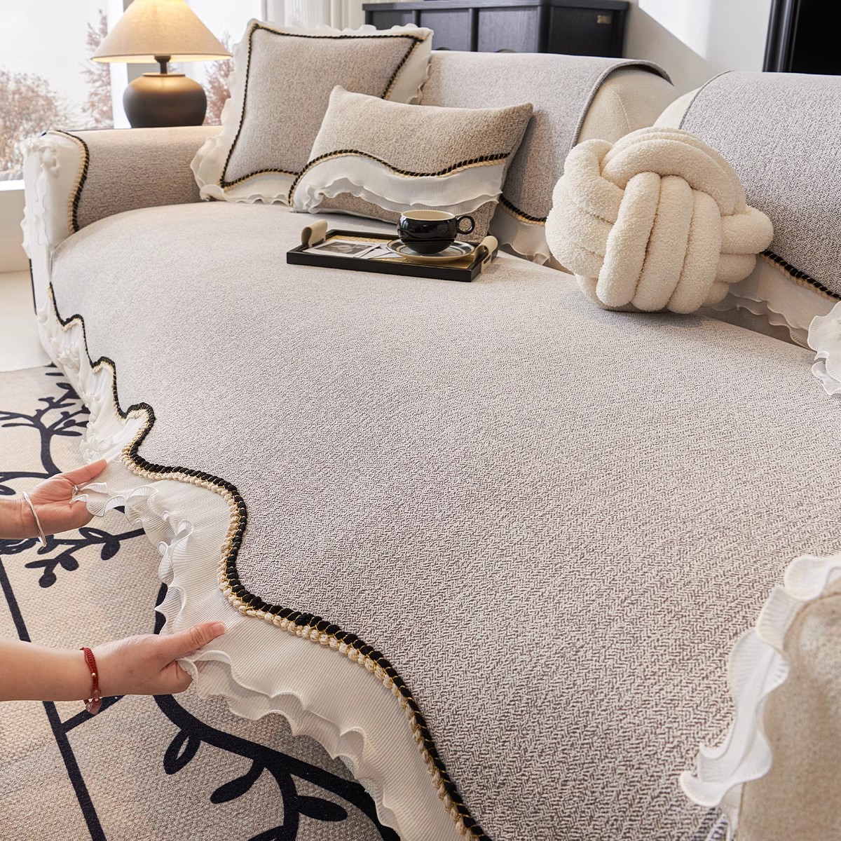 Cojín de sofá de forma especial ligero de lujo de alto nivel antideslizante cojín de sofá de cuero recto cuatro estaciones nuevas toallas de sofá