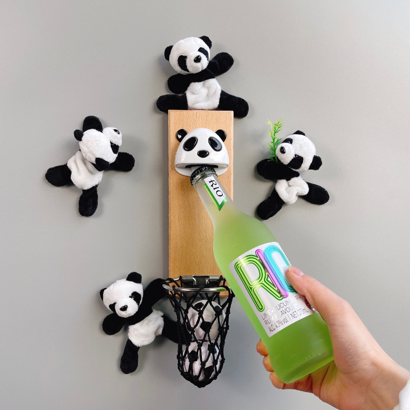 맥주 병따개 냉장고 스티커 귀여운 팬더 3 차원 인터넷 축하 자기 스티커 창조적 인 바구니 벽걸이 병따개