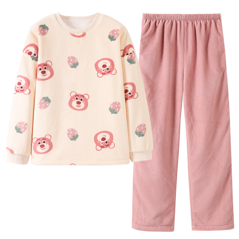 잠옷 여성의 가을과 겨울 산호 양털 여성 플란넬 여성의 2024 새 겨울 플란넬 홈 의류 세트