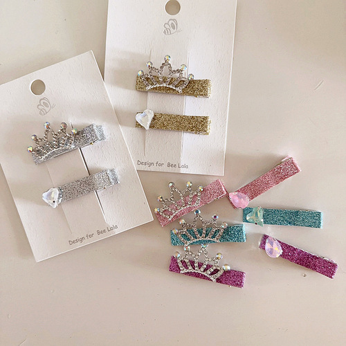 New sequined princess style diamond crown children's two-piece set duckbill clip hairpin hair accessories headdress for women