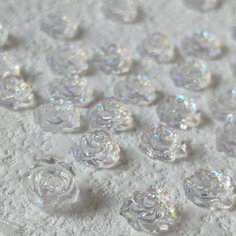 New Aurora Camellia Net Celebrity Nail Art Camellia Pearl White AB Stroke Aurora Resin Accessories Nail Decoration