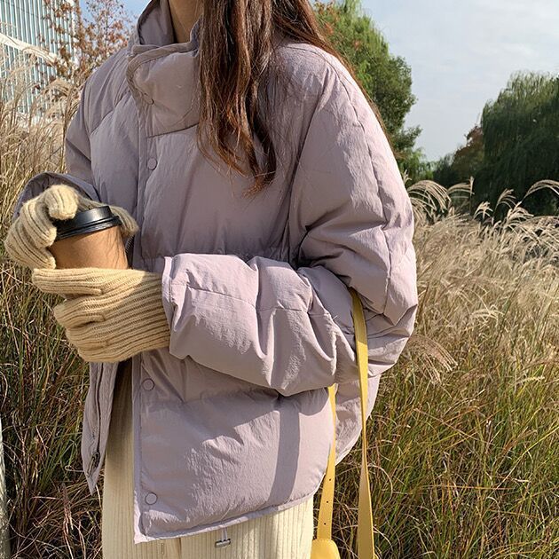 羽绒服女2025新款冬韩版小个子宽松短款加厚白鸭绒外套立领面包服