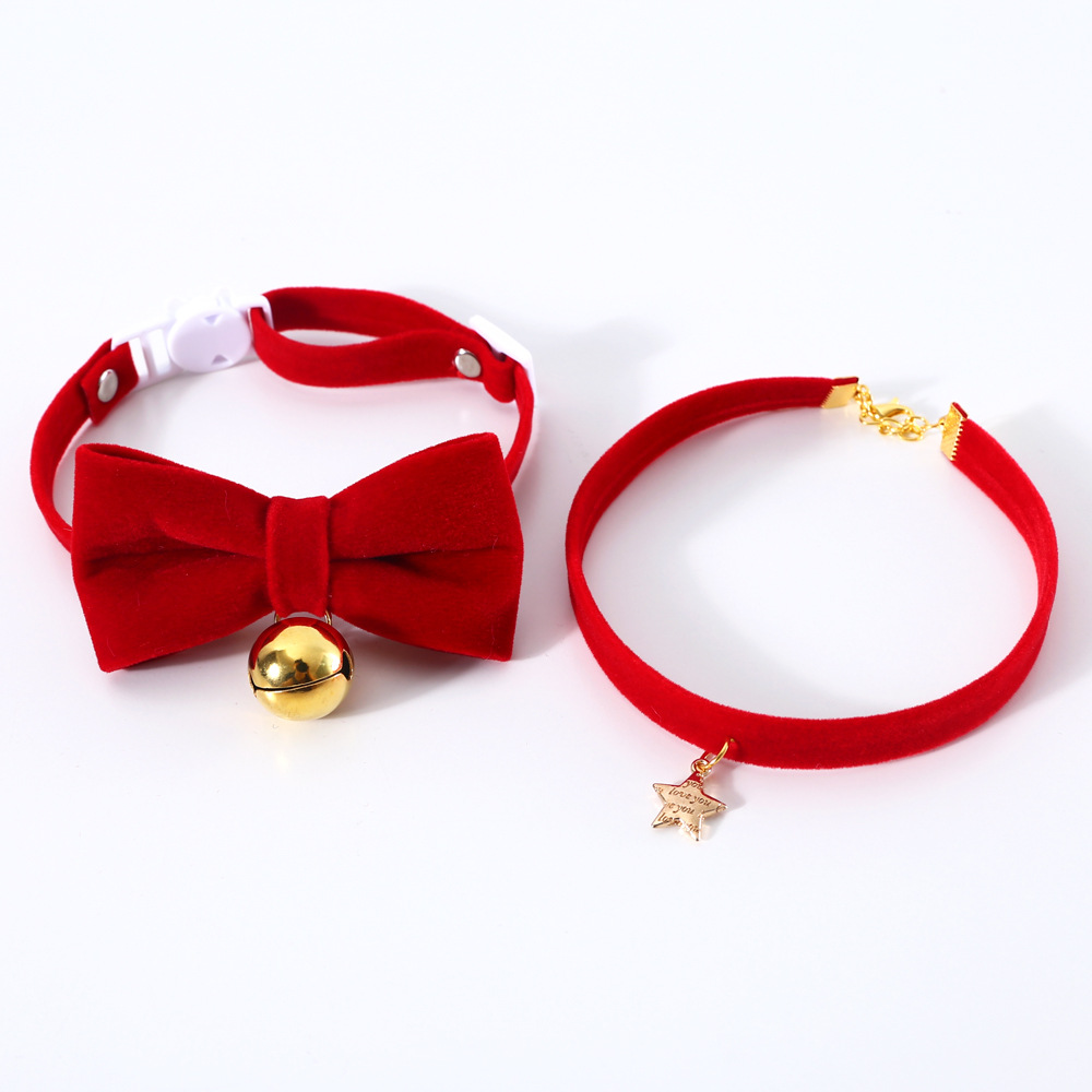Fiesta de mariposa de seda ajustable campana de mascota collar de gatos anti-asfixia collar de joyería estrella corbata de perro Navidad