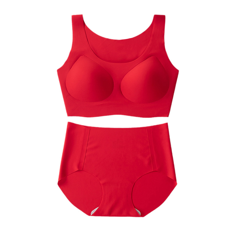 Sujetadores íntimos rojos grandes sin costuras, pechos pequeños, parte de atrás bonita sin aros, conjunto de sujetador con botón trasero del año animal, jersey push-up