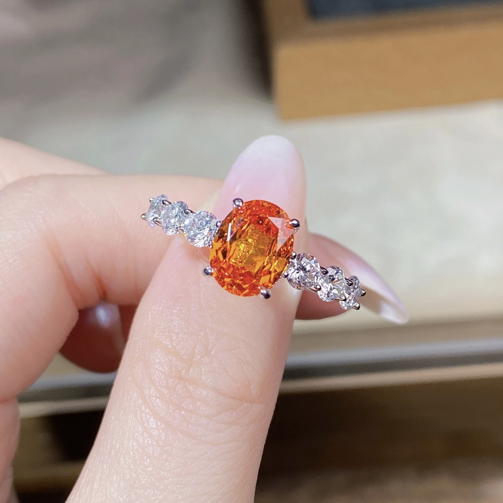 s925 sterling silver ring for women with 3 Karat big diamond and Fanta color, cross-border live broadcast style3