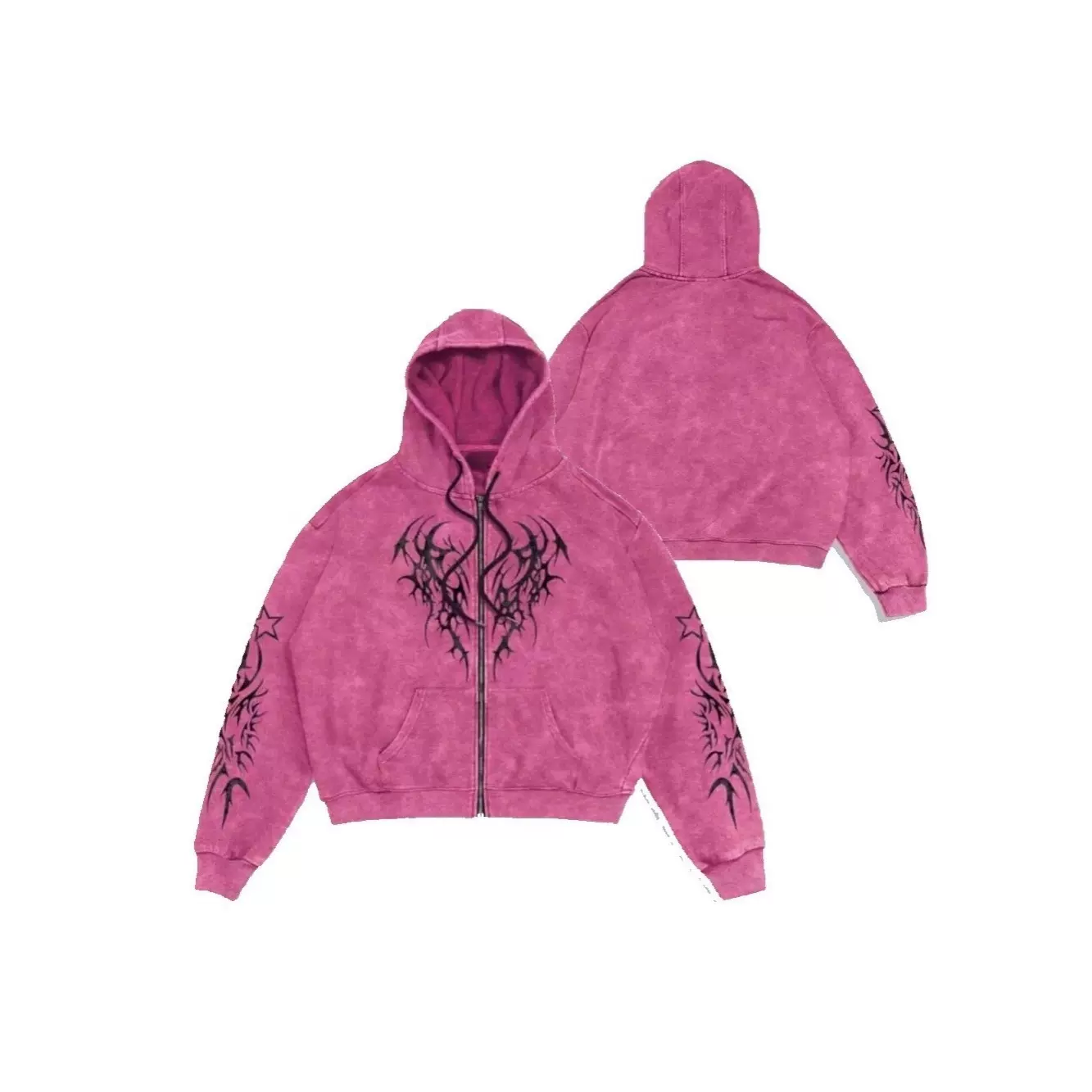 卫衣定制潮牌美式复古炒雪花拉链开衫连帽外套数码印宽松春秋款男