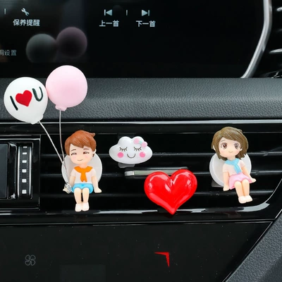 Cartoon Cute Aromatherapy Lasting Creative Car Perfume Aromatherapy - cleverly-tuyere-love-balloon-lovers-large-hearts-smiling-white-clouds