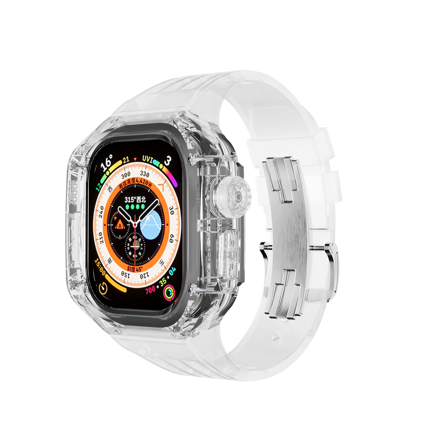 Correa de reloj iwatch aplicable Caja protectora transparente Apple 8 49MM Caja modificada Correa de caucho fluorado Hebilla Richard