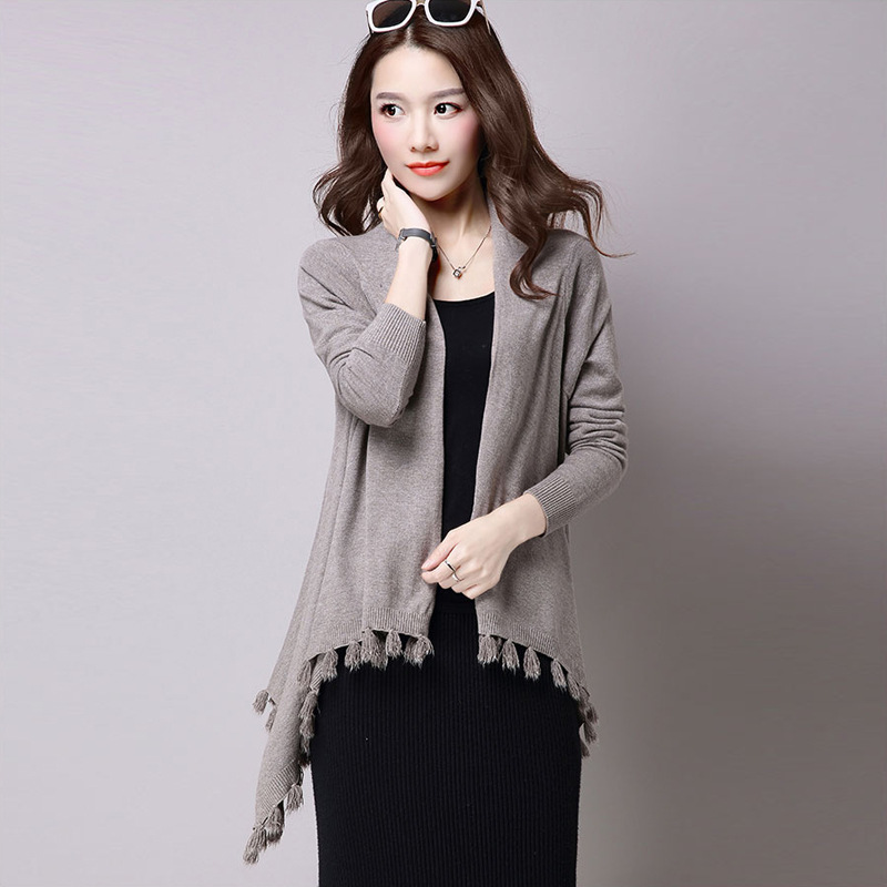 Popular europeo y americano nuevo punto cardigan mujeres de mediados de longitud de la borla Batwing camisa exterior chal capa
