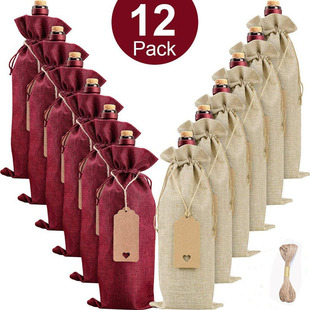 Wine Linen Red Wine Bag Gift Drawstring Bag Tag Drawstring Wine Bottle Bag Blind Tasting Bag Gift Bag Packaging Tote