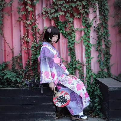 Welfare Promotion Kimono dress Japan kimono violet Gradient Flower kimono bathrobe