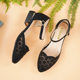 2024 Summer New Mother Sandals Thick Heeled Mesh Hollow Rhinestone Anti-slip Women's Shoes for Middle-aged and Elderly