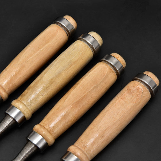 Artisan tools woodworking chisel 4ps cast iron hanging bag wooden handle woodworking chisel flat chisel flat shovel knife cross-border foreign trade export products