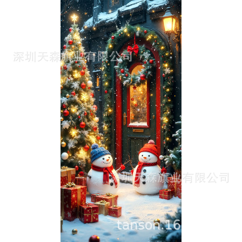 跨境爆款亚马逊圣诞节门盖旗帜雪人圣诞树真实感门套圣诞毛球花边|undefined
