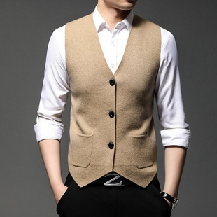 Autumn New knitted vest men's light business vest V-neck suit vest sleeveless cardigan wool