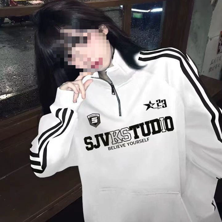 Spring thin sweatshirt with zipper, with a zipper, oversize, American style