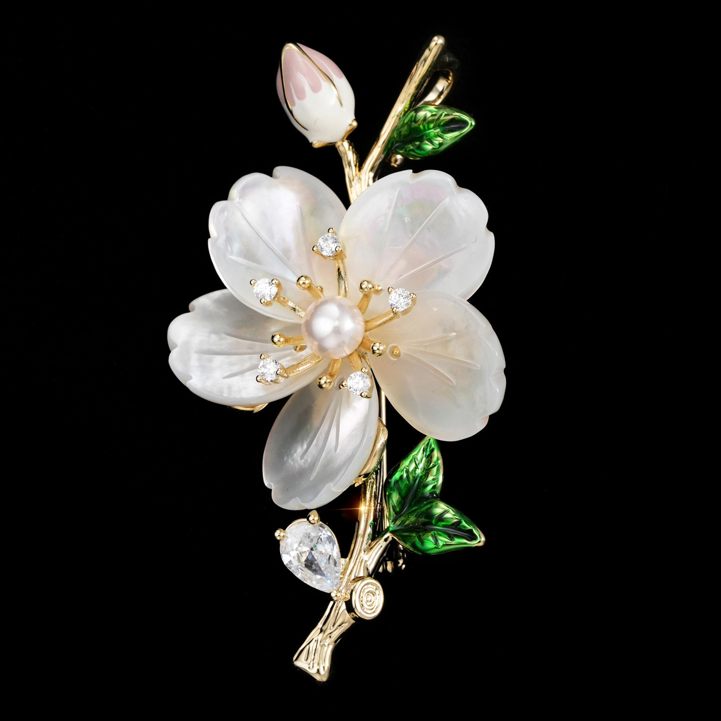 Xiliang Feizi High-End Natural Freshwater Pearl Shell Azalea Flower Brooch Enamel Flower Bud Accessory Brooch Pin