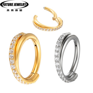 CNC factory stainless steel high-grade puncture jewelry zircon nose ring closed ring seamless nose ring side double inlay