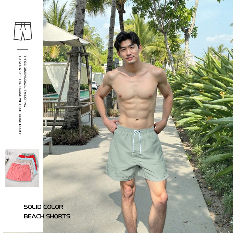 Oma Taslon pantalones cortos de natación transpirables de secado rápido de color sólido de cuatro puntos para hombre forro pantalones de playa deportivos de vacaciones junto al mar