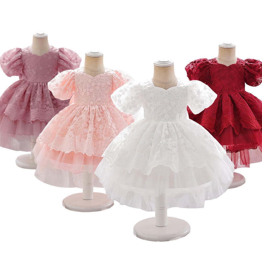 Vestido de los nuevos niños de Europa y América noble trailing flor niña boda princesa vestido malla pastel vestido en stock