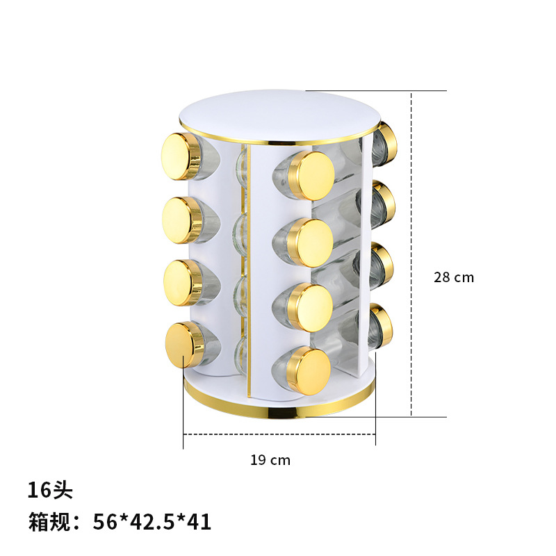 Transfronterizos redondos estantes de condimento de oro para artículos de cocina domésticos botellas de condimento de especias de acero inoxidable bronce fondo blanco