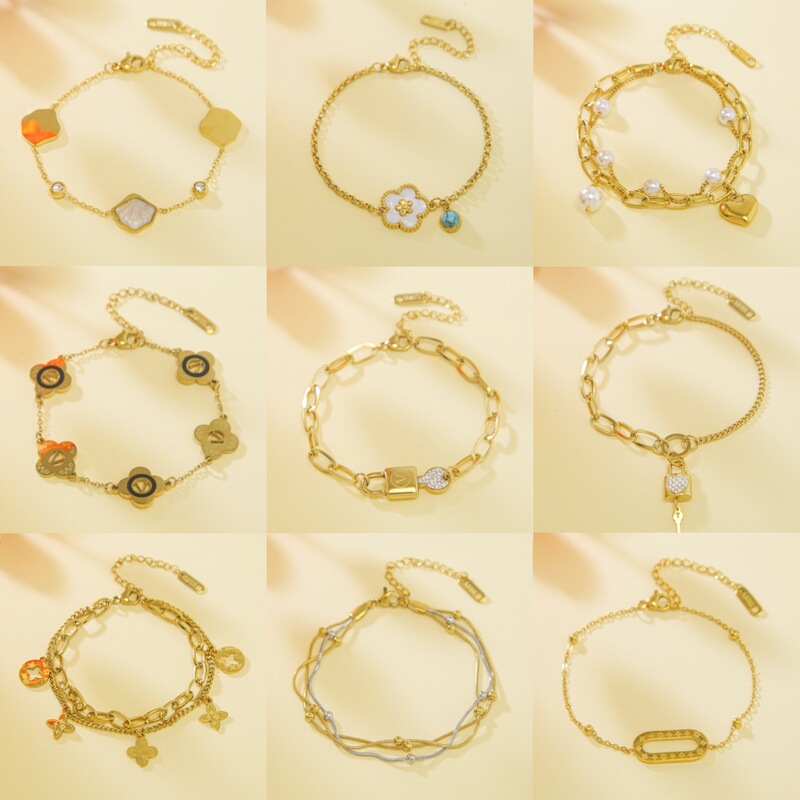 Cross-Border New Product Printed Stacking Bracelet for Women Ins Style Popular Four-Leaf Clover Bracelet Titanium Steel Non-Fading Jewelry Customization Cross-Border New Product Printed Stacking Bracelet for Women Ins Style Popular Four-Leaf Clover Bracelet Titanium Steel Non-Fading Jewelry Customization