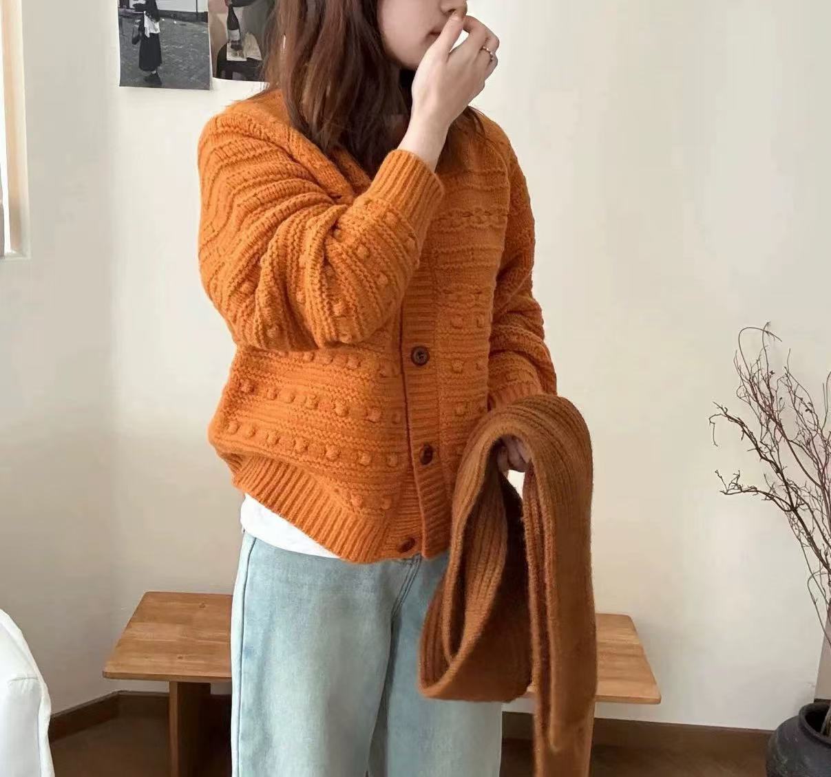 Cross-border coreano retro industria pesada gancho flor nicho de punto cardigan de mujeres otoño invierno nuevo cuello redondo abrigo suéter suelto image 7