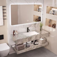 智能浴室触摸屏镜子卫生间浴室镜双层岩板无缝盆2023年新款无缝盆