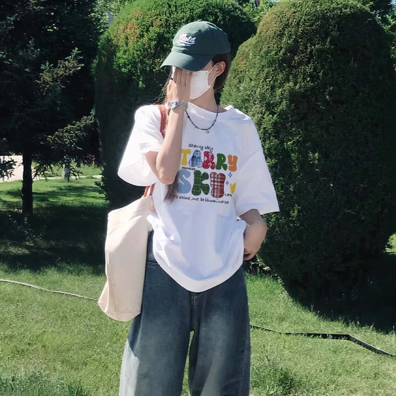 ピュアコットン半袖Tシャツレディース2025年夏新作ブラックルーズスリム半袖インナーレイヤリングシャツTシャツトップ|undefined