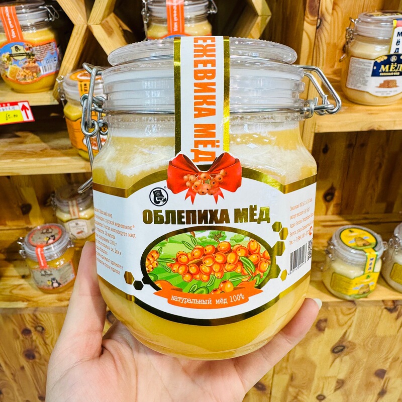Russian Red Ribbon Sea Buckthorn Honey with Anti-Counterfeiting Original Imported Honey 1000g Mellow Natural Honey from Deep Mountains Nutritional