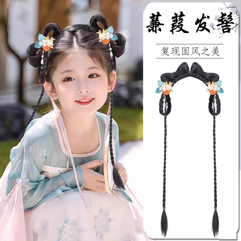 儿童汉服假发包集合款式盘发古装一体式发箍古风女童造型发髻头饰