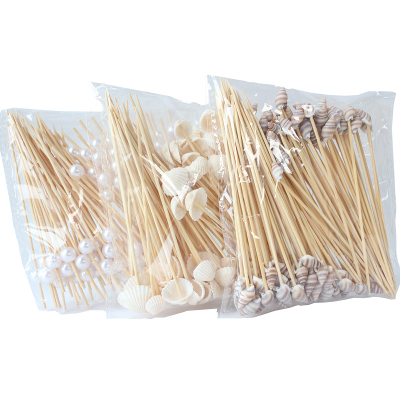 Palo de bambú desechable Concha perla Concha palo decorativo 100 unids/pack pastel decorativo cóctel palo Amazon